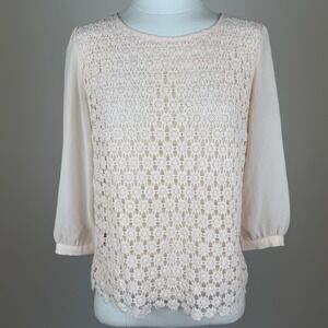 Forever 21 Pink Daisy Floral Crochet Lace Overlay 3/4 Sleeve Blouse Womens Small